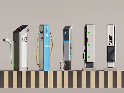 Different Modern Electric Vehicle Charging Stations With Various Designs And Features 3d model