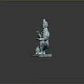 Ancient Bronze Kneeling Sculpture Carving With Intricate Armor And Topknot Details