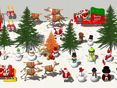 Modern Snowman Snowman Santa Claus Holiday Gift Ornaments 3d model