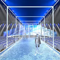 Fashion Show Runway With Blue Lighting And Model