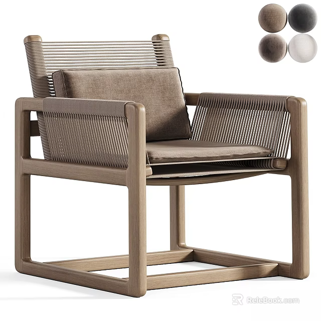 Modern Leisure Chair With Wooden Frame Woven Backrest And Comfortable Cushion 3d model 
