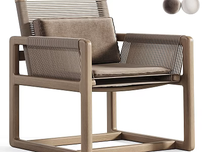 Modern Leisure Chair With Wooden Frame Woven Backrest And Comfortable Cushion 3d model