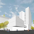 Modern Commercial Complex With Tall Buildings Low Rise Structures And Green Trees