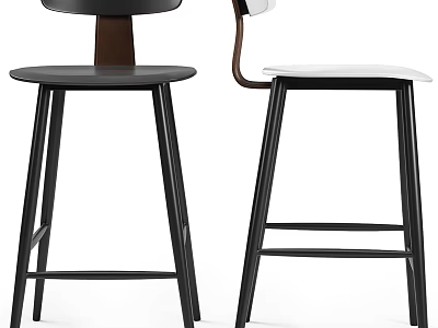 Modern Bar Stools With Black And White Seats And Metal Legs Design 3d model