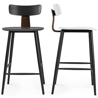 Modern Bar Stools With Black And White Seats And Metal Legs Design 3d model