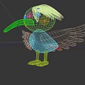 Cartoon White Bird with Red Feet Cheeks Black Beak Spread Wings Gray Ground Blue Sky