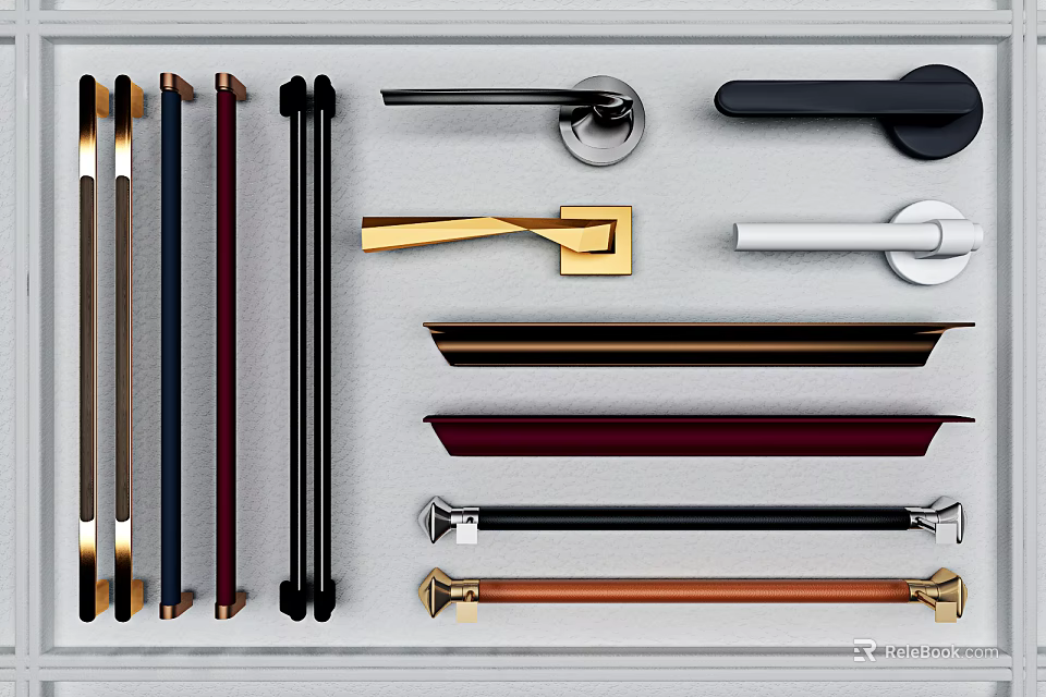 Various Modern Door Handles With Different Materials And Decorative Designs For Home Use 3d model 