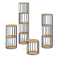 Modern Round Storage Shelving Units With Black Metal Frames And Wooden Shelves For Home Organization