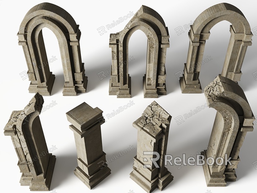 Temple Stone Gate Stone Pillar Carving Sacrifice Statues Remains Altar Mythology Immortals Ancient Architecture Ancient Greek Mythology model