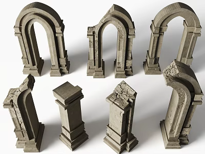 Stone Architectural Elements Featuring Classical Arches And Detailed Decorative Columns 3d model