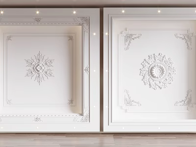 White Ceilings With Ornate Carvings And Recessed Lights 3d model