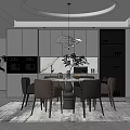 Elegant Modern Dining Room Interior With Round Table Grey Cabinets Chairs And Pendant Light 3d model