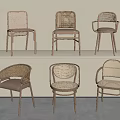 Stylish Single Chairs With Woven Details And Wooden Frames Displayed On Shelves