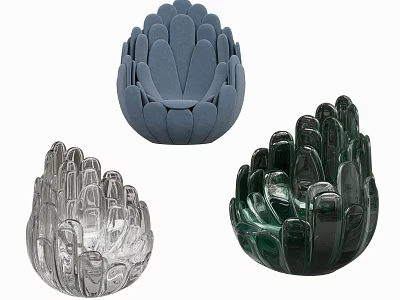 Three Unique Single Sofas With Different Colors And Artistic Petal Design 3d model
