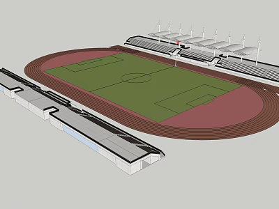 Modern Football Stadium With Green Turf Red Running Track And Spectator Stands 3d model