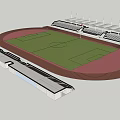 Modern Football Stadium With Green Turf Red Running Track And Spectator Stands 3d model