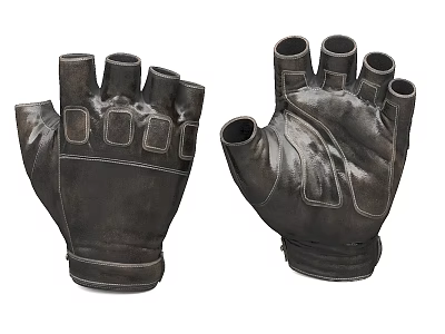Black Leather Fingerless Gloves With Reinforced Stitch And Durable Design 3d model