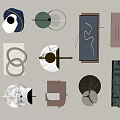 Modern Wall Decor with Geometric Abstract Shapes Wooden Metal and Stone Elements