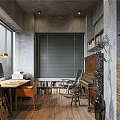 Modern Living Dining Room Interior With Dark Sofa Wooden Coffee Table Bookshelf And Concrete Walls