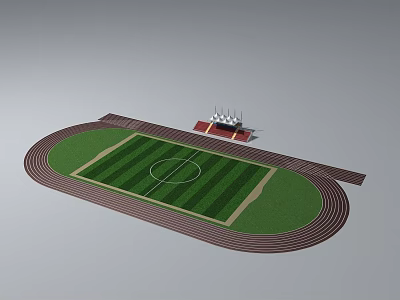 Football Stadium With Green Grass Pitch White Lines Running Track And Stands 3d model