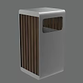 Modern Roadside Trash Can With Metal Body And Wooden Strip Design
