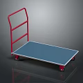 Red Handle Platform Cart With Blue Flat Surface And Red Wheels 3d model