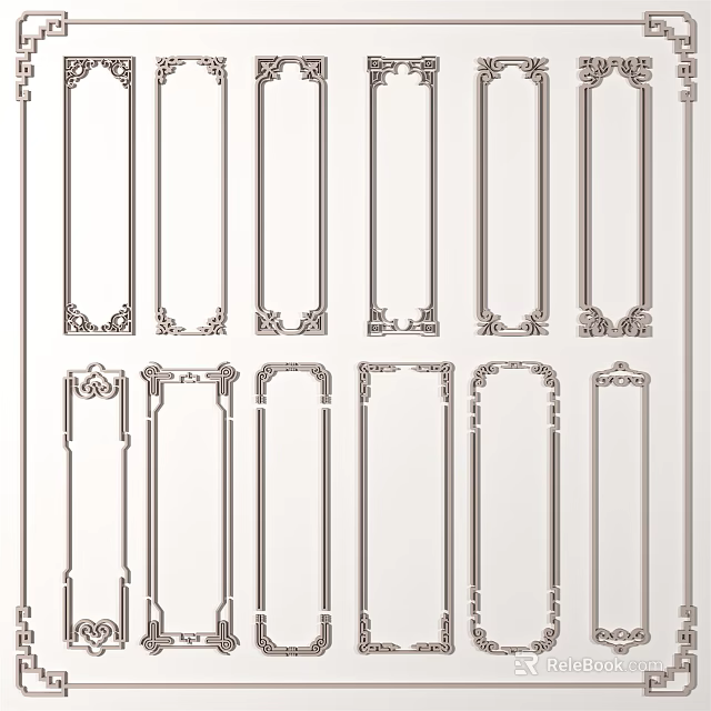 Various Ornate Line Designs For Decorative Frames And Art Patterns 3d model 