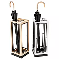 Modern Gold and White Umbrella Stands Frame Design with Black Umbrellas
