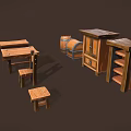 Vintage Wooden Furniture Collection Including Tables Chairs Cabinet Barrel Chest Shelf And Stool