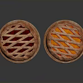 Two Golden Pies With Lattice Crust Placed On Brown Plates Against Dark Background