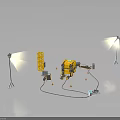 Yellow Industrial Equipment Setup With White Light Stands Connecting Cables And Small Components 3d model