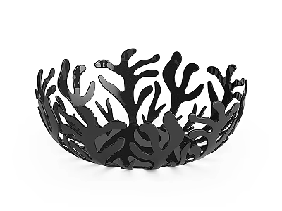 Black Ceramic Bowl With Intricate Coral Inspired Design For Home Decor 3d model
