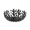 Black Ceramic Bowl With Intricate Coral Inspired Design For Home Decor