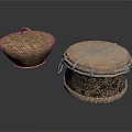 Traditional Handwoven Household Items With Covered Basket And Decorative Container