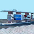 PTA Bus Station Featuring Curved Roof Car Ads Seats And Brick Pavement