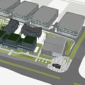 Modern Industrial Factory Exterior Design With Glass Curtain Walls And Plaza Greenery