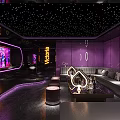 Modern KTV Lounge with Purple Decor Neon Lights Starry Ceiling and Sofa 3d model