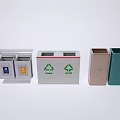 Public Trash Bins For Waste Sorting With Different Colors And Recycling Signs