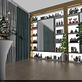 Stylish Interior Design Display Area With Decorative Shelves Green Plants And Large Mirror