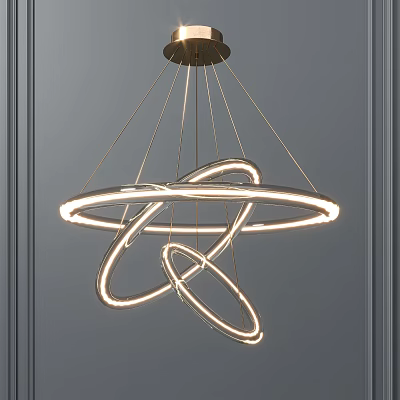 Modern Chandelier with Intertwined Circular Rings LED Light Fixture in Contemporary Gray Room 3d model
