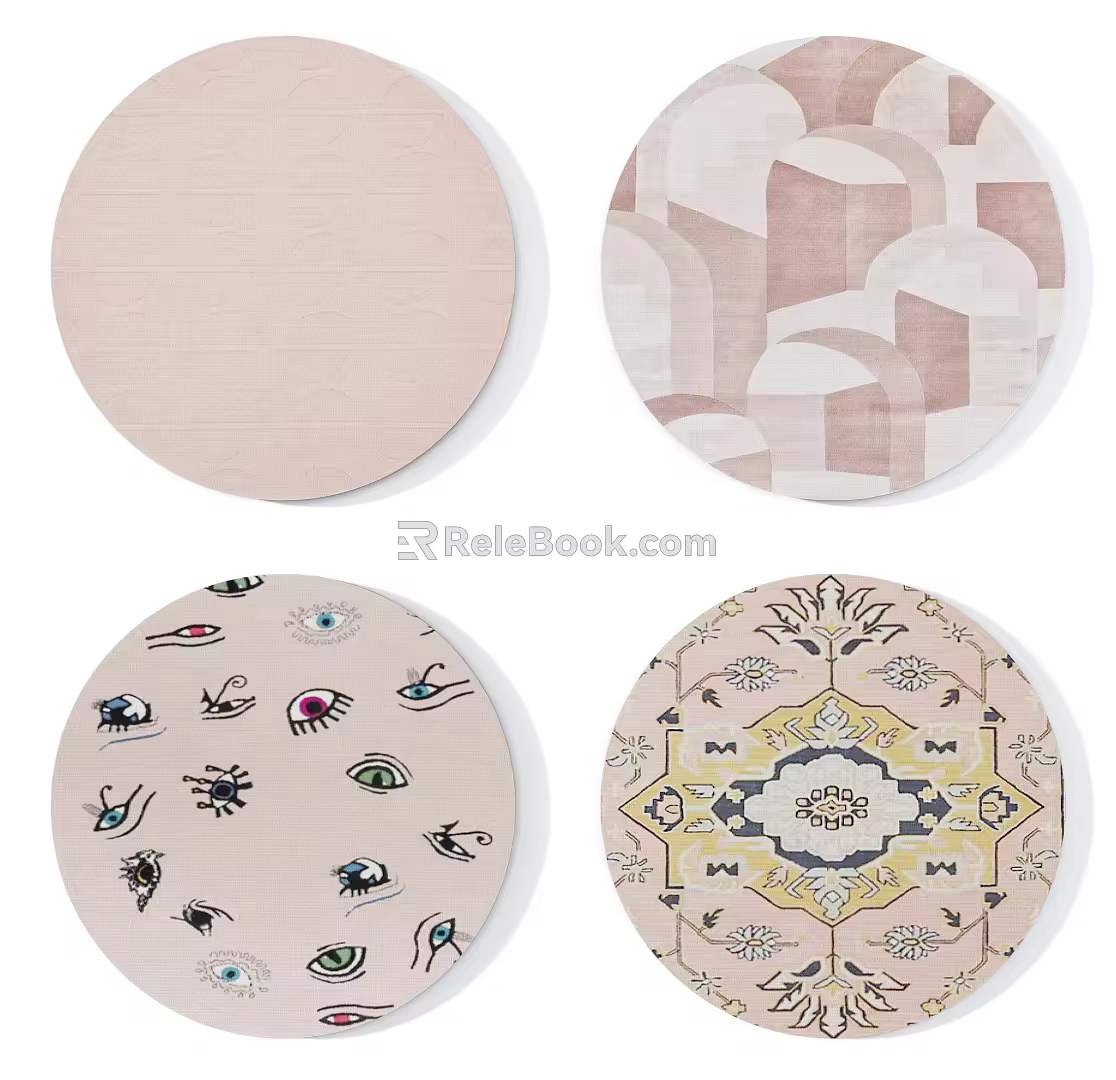 Modern Round Carpet High Pink Abstract Pattern Round Carpet Combination 3d model