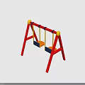 Double Swing Play Equipment With Red Frame Yellow Ropes Orange Seats And Blue Backrests