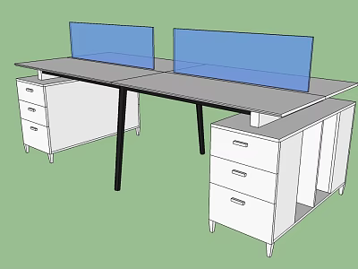 Modern Office Desk With Blue Dividers White Drawer Cabinets And Black Legs 3d model