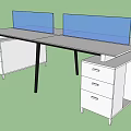 Modern Office Desk With Blue Dividers White Drawer Cabinets And Black Legs