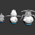 Three Different Sizes White Game Movie Characters With Blue Eyes And Snowflake Decorations