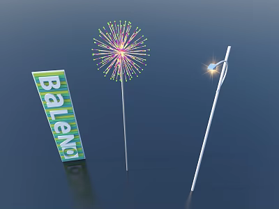 Baleno Billboard Scene with Colorful Fireworks and Street Light at Night 3d model