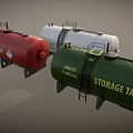 White Diesel Tank Truck With Colorful Gas Cylinders And Storage Containers