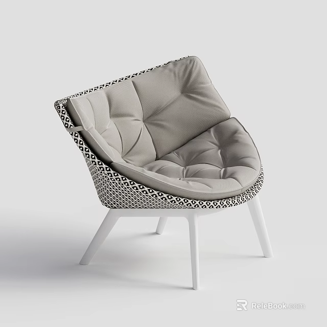 Modern Accent Chair With Light Gray Padded Seat Woven Design And White Legs 3d model 