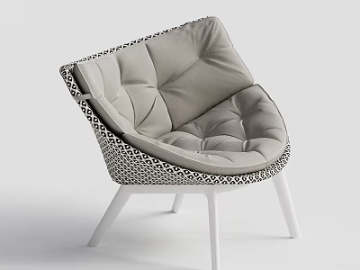 Modern Accent Chair With Light Gray Padded Seat Woven Design And White Legs 3d model