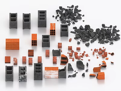 Various Types of Stone Blocks and Wooden Pieces as Construction Material Samples 3d model